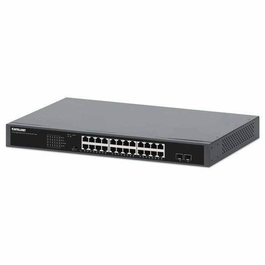 Switch PoE+ Gigabit Ethernet de 24 puertos con 2 puertos SFP, Extensión PoE a 250 m - Intellinet México