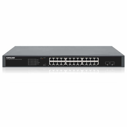Switch PoE+ Gigabit Ethernet de 24 puertos con 2 puertos SFP, Extensión PoE a 250 m - Intellinet México