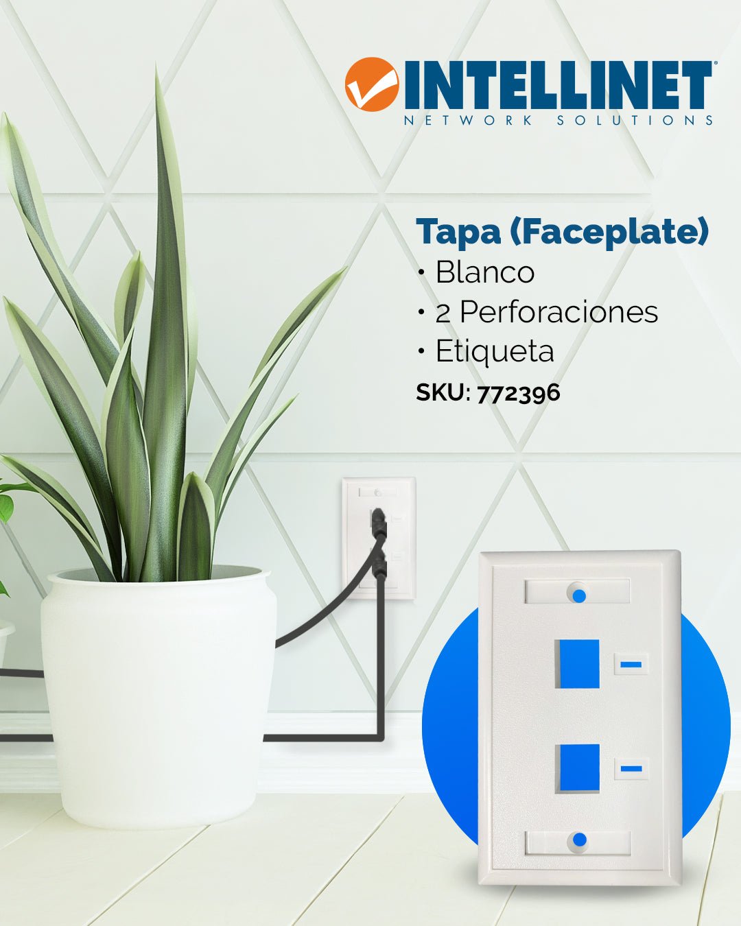 Tapa para caja (Faceplate) Montaje al ras de pared con pestaña para etiquetas - Intellinet México