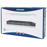 Switch de 48 puertos Gigabit Ethernet administrable por red con 4 puertos SFP Packaging Image 2
